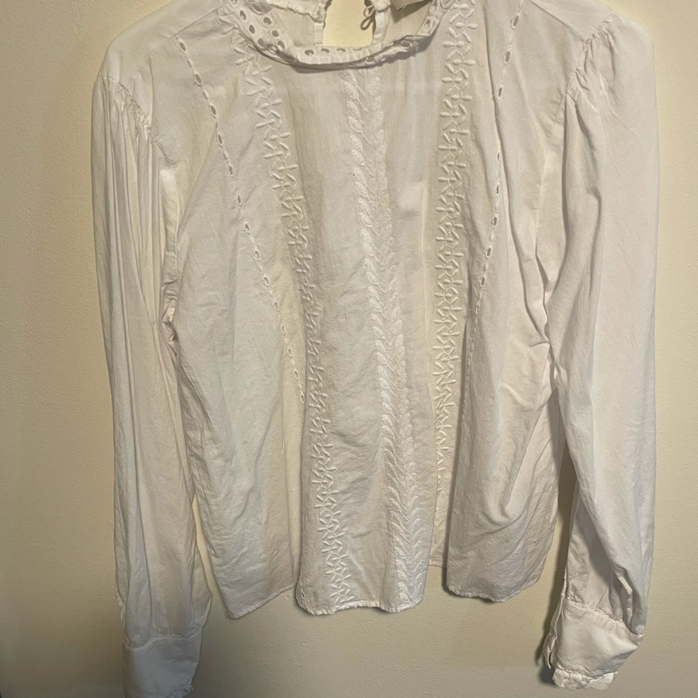 Loft White Blouse- Pattern Down Front - image 1